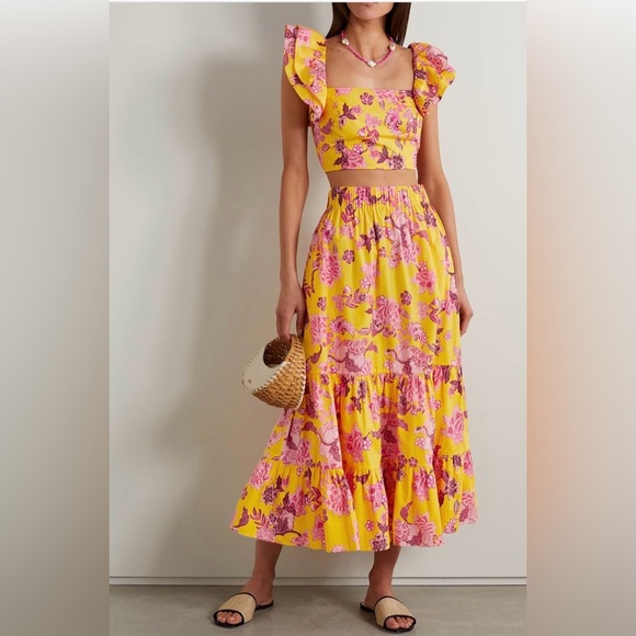 NWT CARA CARA Darby ruffled cropped floral-print cotton-poplin top, Large - Picture 8 of 9